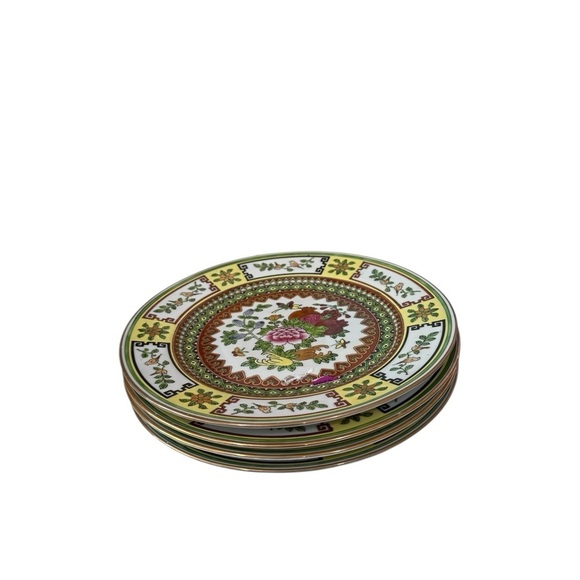 Famille Rose Chinese Porcelain 9 in Display Plates Lot of 4 Peony Flowers Birds - Picture 2 of 11